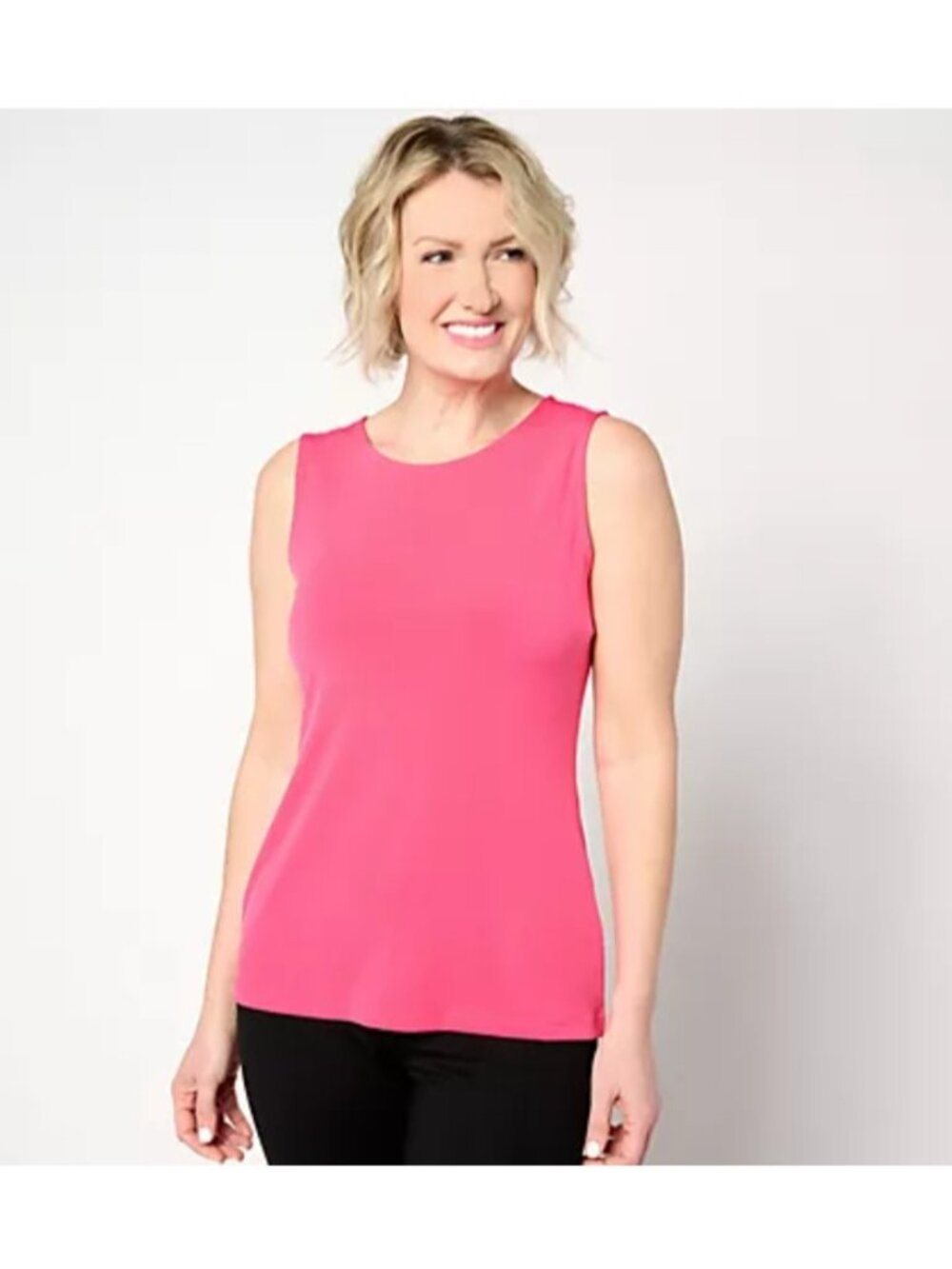 Susan Graver Women Tank Top Sz 2X Sleek Essentials Jewel Neck Pink A634042